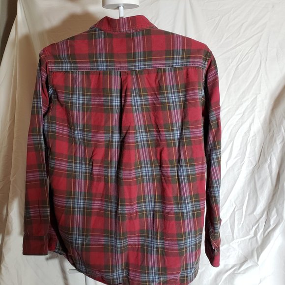 LL Bean Button Down Long Sleeve Plaid Shirt Red and Green Size M - Picture 5 of 6